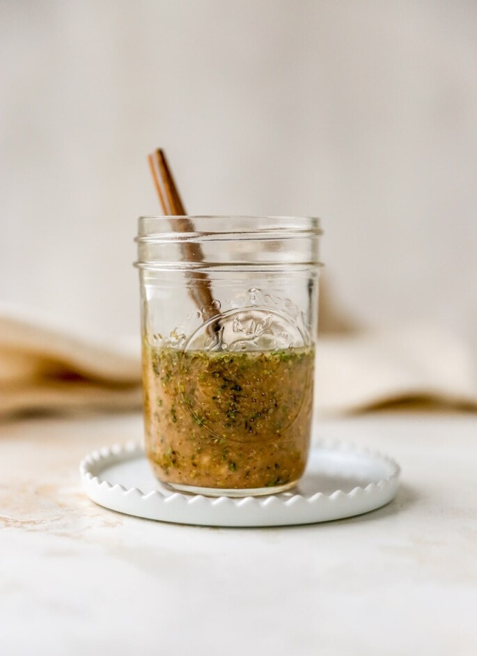 Italian dressing in a mason jar.