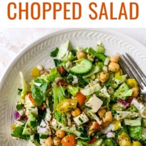 Overhead view of a plate containing Italian chopped salad.