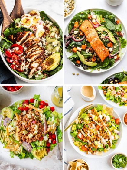 Collage of four dinner salad photos.