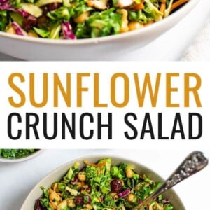 Two photos of a salad with with a sunflower crunch salad.