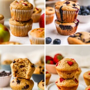 Photos of 4 different yogurt muffins: