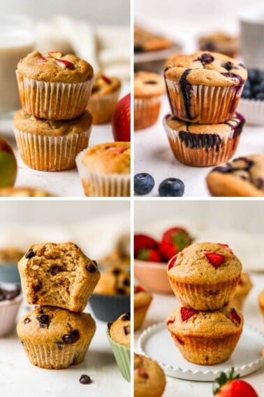 Photos of 4 different yogurt muffins: