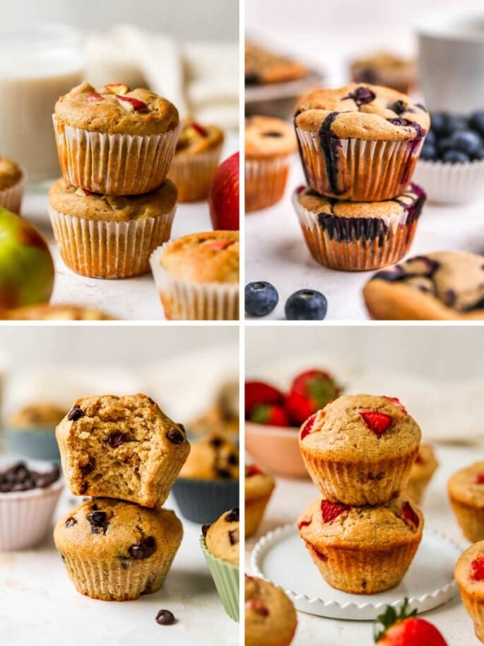 Photos of 4 different yogurt muffins: