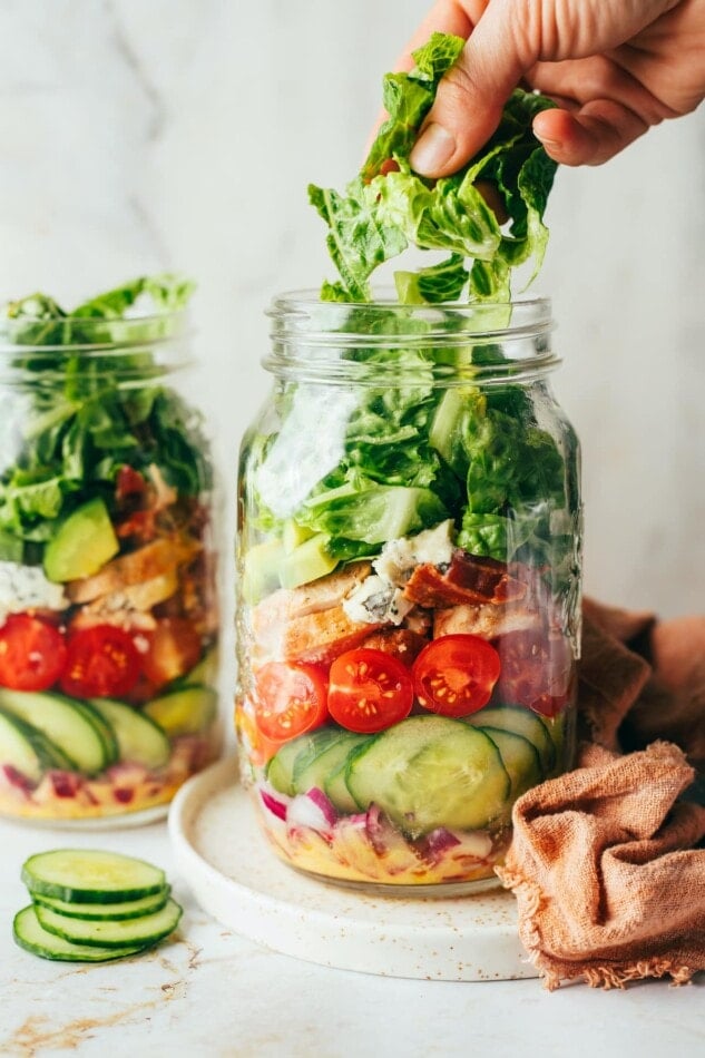 Chicken Avocado Club Mason Jar Salad - Eating Bird Food