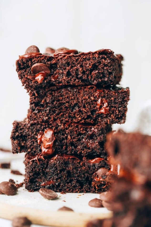 A stack of 4 lactation brownies on top of each other.