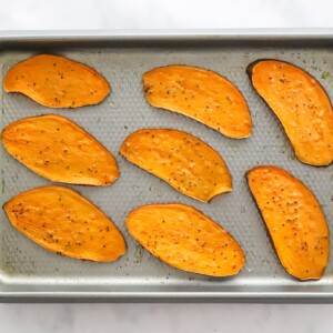 Sweet potato slices after toasting.