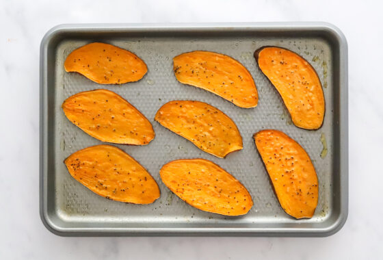 Sweet potato slices after toasting.