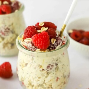 Jar of Raspberry Lemon Overnight Oats.