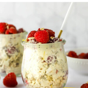 Jar of Raspberry Lemon Overnight Oats.