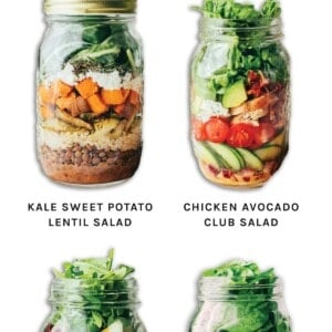 Collage of four different mason jar salads.
