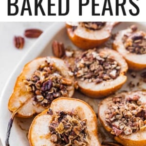 Baked pears on a serving platter.