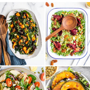 Collage of 4 different fall salads.