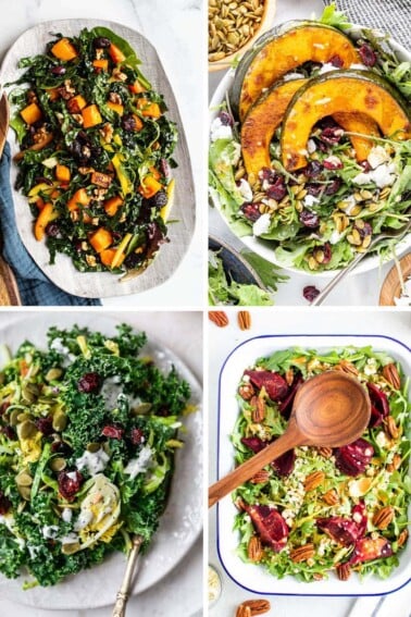 Collage of 4 different fall salads.