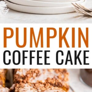 Slices of pumpkin coffee cake with crumble and icing.
