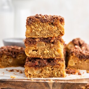 Stacked slices of apple cake.