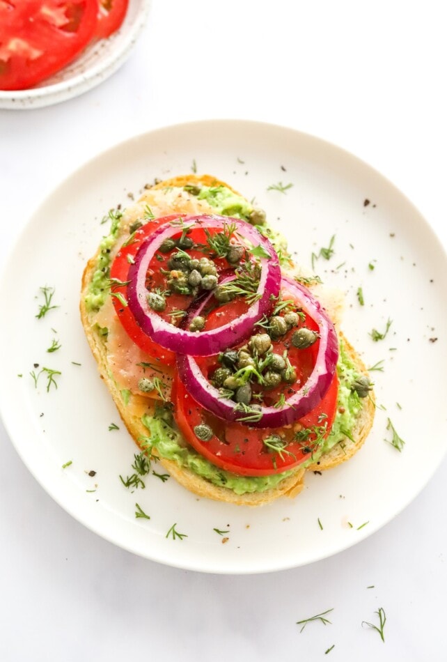 Smoked Salmon Avocado Toast served on a plate.