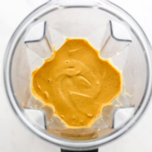 Vegan queso blended in a high powered blender.