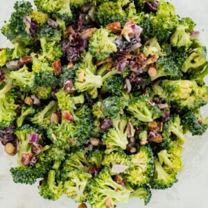 Broccoli cranberry salad in a mixing bowl.
