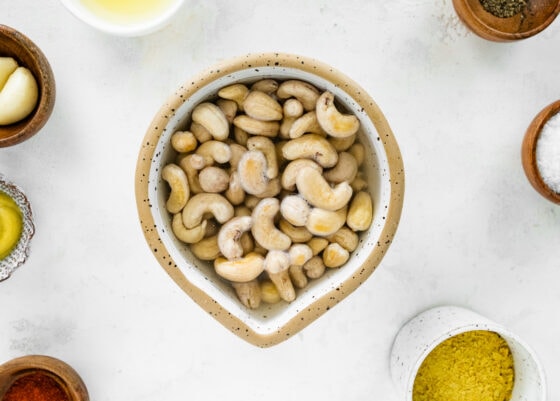 Cashews soaking in water.