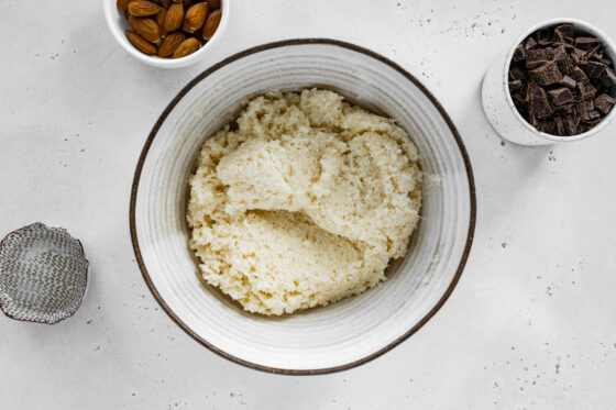 Desiccated coconut and sweetened condensed coconut milk mixed together.