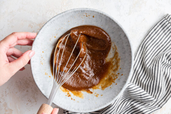 Wet ingredients whisked together in a separate bowl.