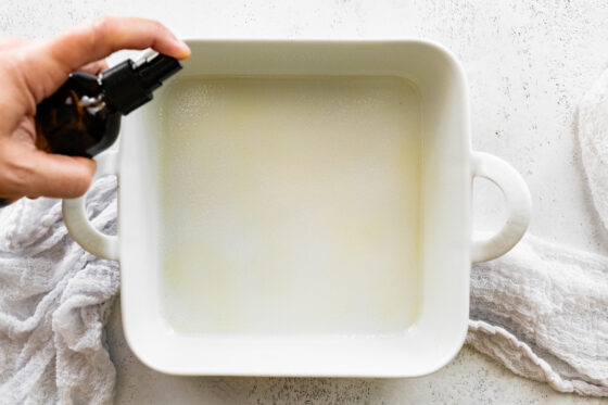 An 8x8 baking dish prepped with oil.