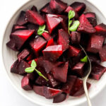 A bowl of beets that were cooked in an Instant Pot.