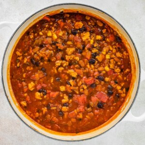 Taco soup simmering in pot.
