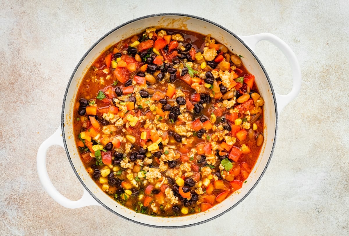 Taco soup in pot.