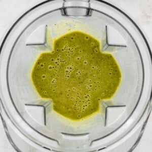 Chili verde mixture in a food processor.