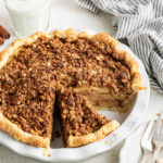 Dutch apple pie in a pie pan.