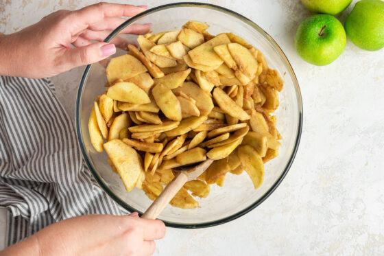 Apple slices tossed in cinnamon mixture.