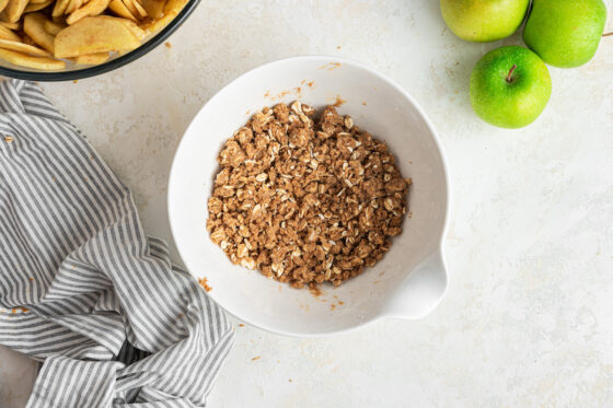 Oat crumble topping in a bowl.