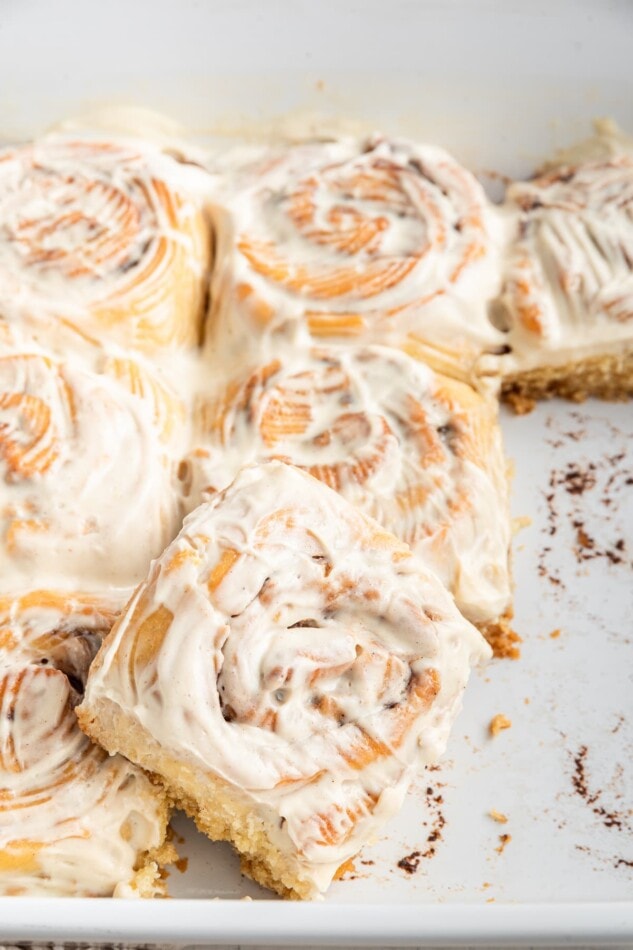 Gluten-free cinnamon rolls with cream cheese frosting.