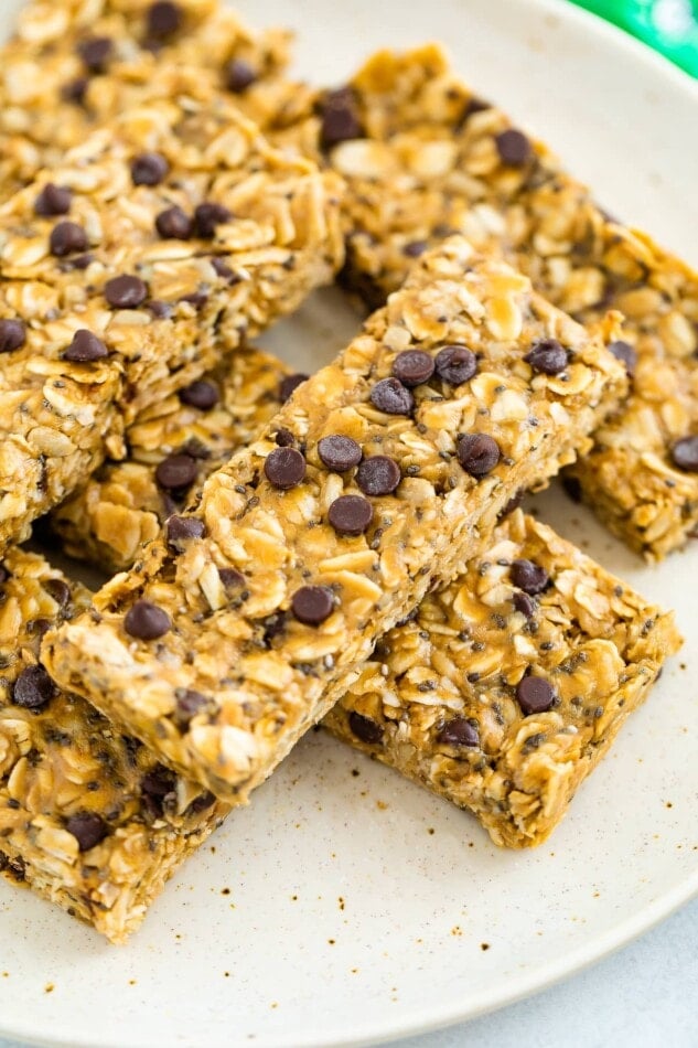 Nut free granola bars on a plate.
