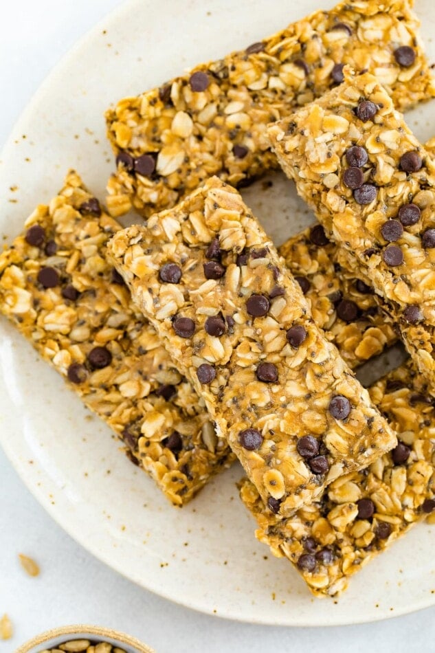 Nut free granola bars on a plate.