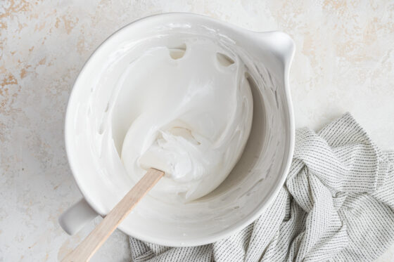 Egg whites folded with vanilla, lemon juice and cornstarch.