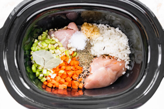 Ingredients in a slow cooker.