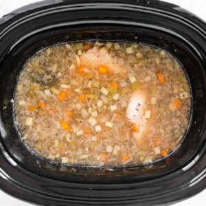 Soup simmering in slow cooker.