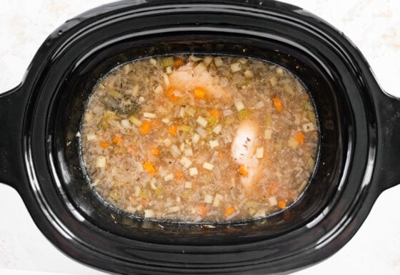 Soup simmering in slow cooker.