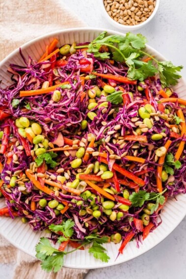 Asian edamame salad in a salad bowl.