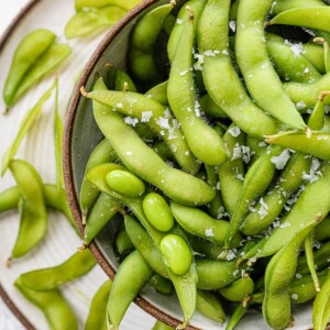 Easy edamame in a bowl.