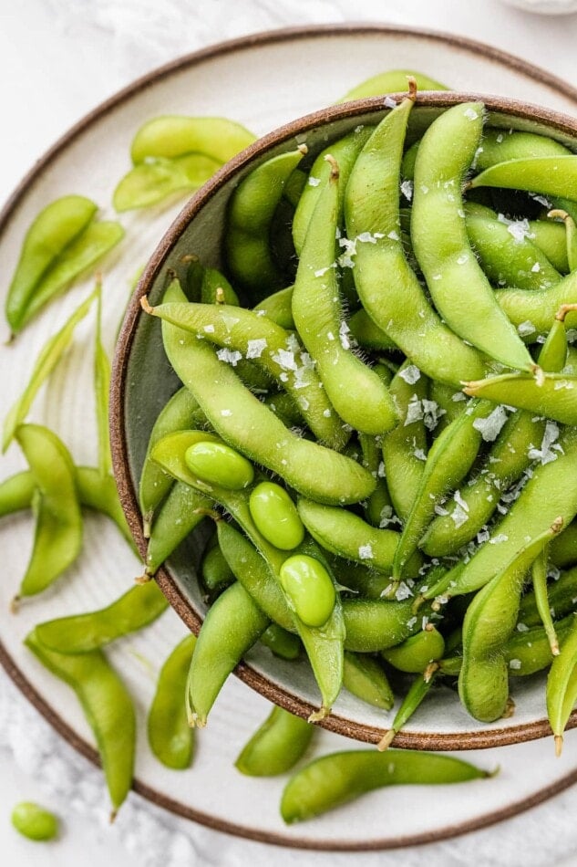 Easy edamame in a bowl.