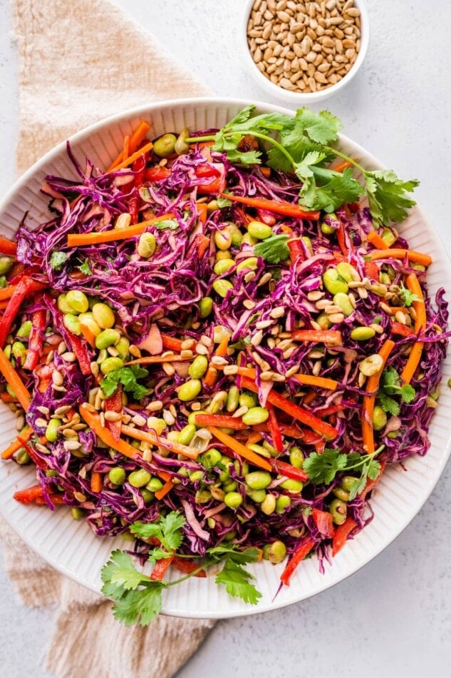 Asian edamame salad in a salad bowl.