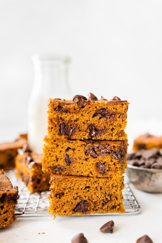 A stack of healthy pumpkin bars.