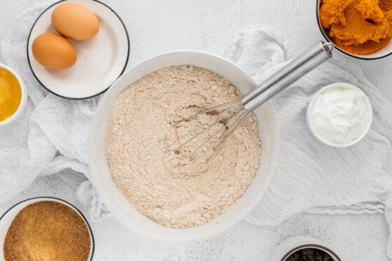 Dry ingredients mixed together in a bowl.