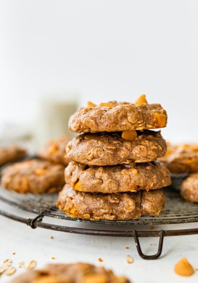 Four cookies stacked high.