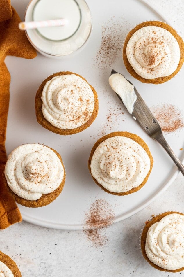 Frosted sweet potato cupcakes from above.