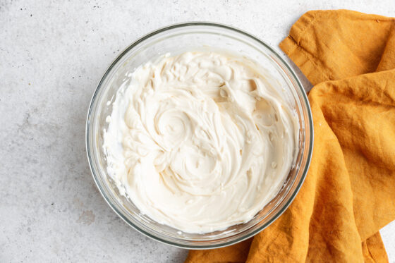 Whipped frosting in a bowl.