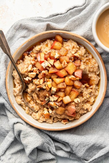 A bowl of apple cinnamon oatmeal.